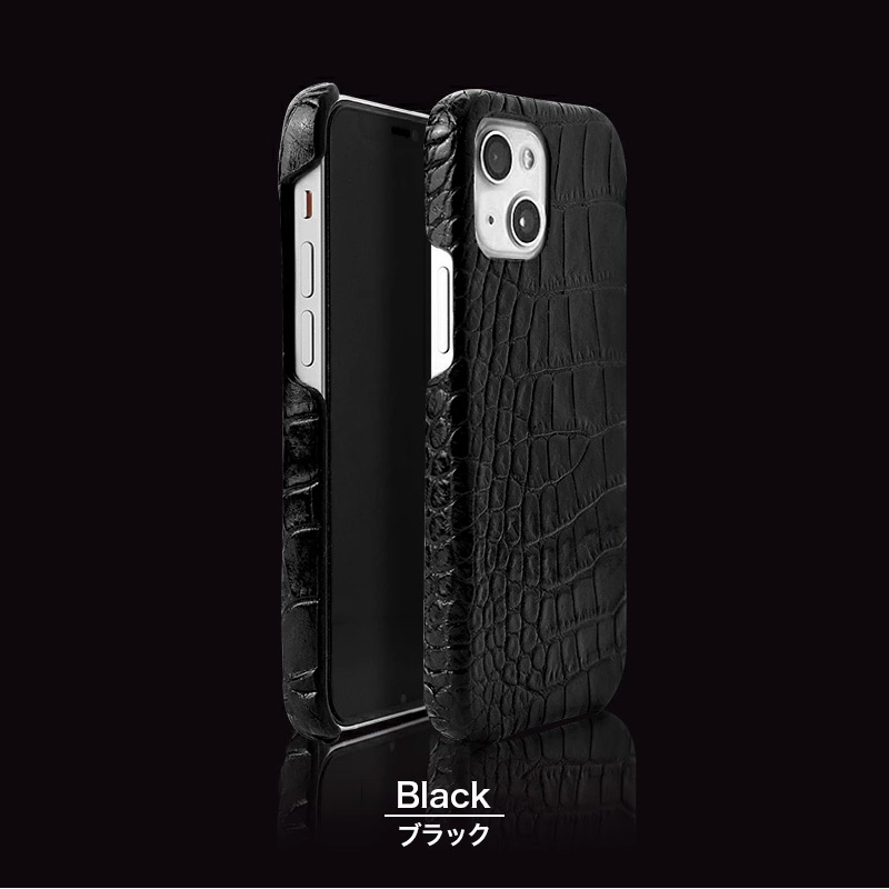 イタリアンレザー クロコ バック カバーケース for iPhone13mini ブラック