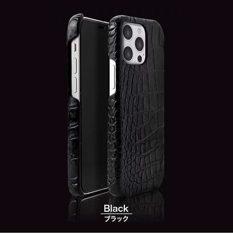 イタリアンレザー クロコ バック カバーケース for iPhone13Pro ブラック