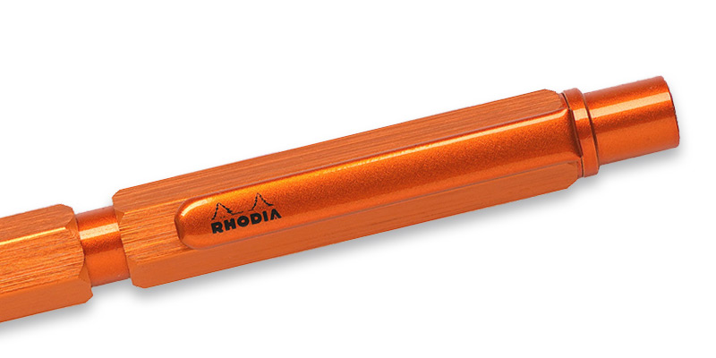 オレンジ色のロディアマルチペンのクリップ部分拡大画像