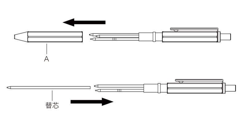 ボールペン芯の交換方法の図解