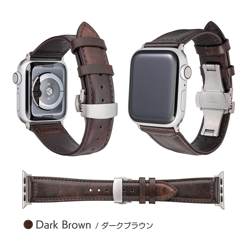 GRAMAS Museum-calf Genuine Leather Watchband、ダークブラウン