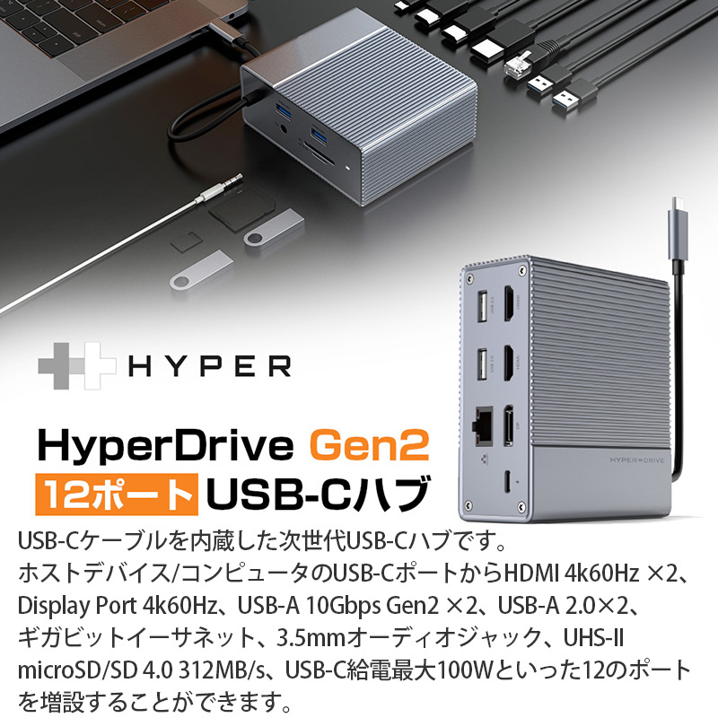HyperDrive Gen2 12ポートUSB-Cハブ