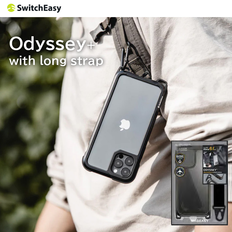 【耐衝撃★米軍MIL規格】MagEasy Odyssey+ with long strap iPhone14ProMax / iPhone14Plus  ケース ショルダー クリア スマホショルダー