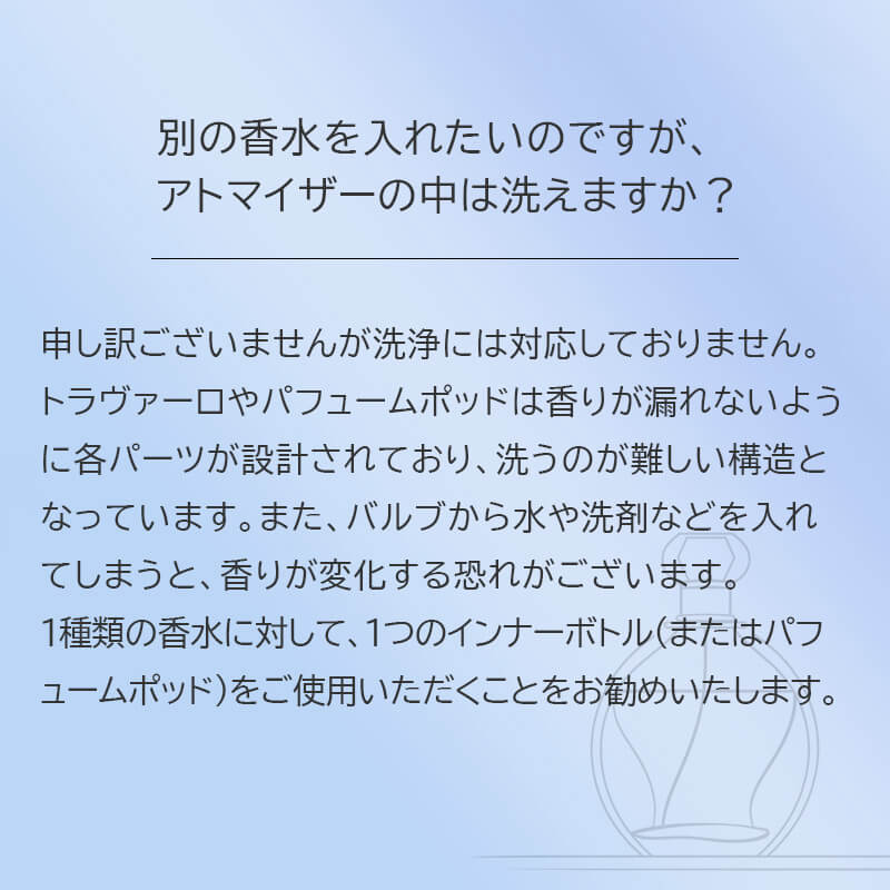 別の香水を入れたいのですが、アトマイザーの中は洗えますか？