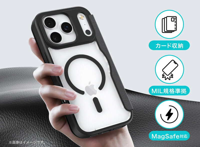 背面クリア&軽量の手帳型iPhoneケース