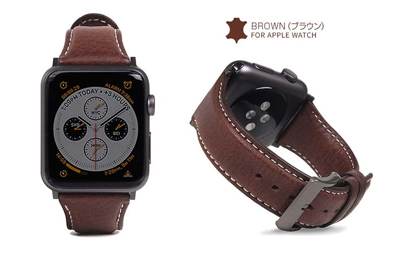 ブラウン、Apple Watch バンド Italian Minerva Box Leather