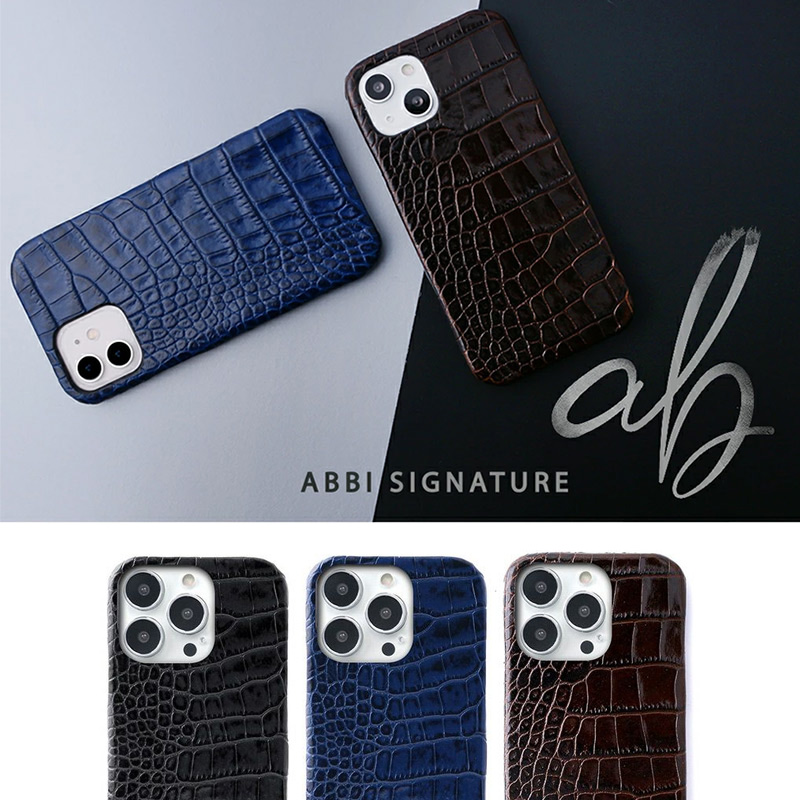 『ABBI SIGNATURE クロコ柄 イタリアンレザー ダイアリーケース』iPhoneケース 背面型 本革