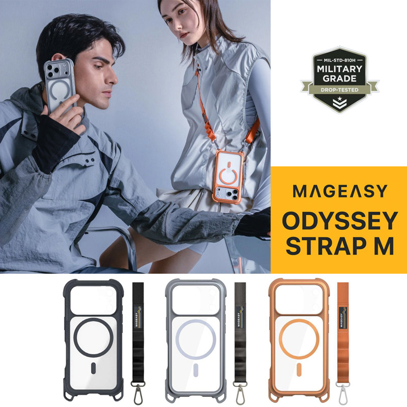 【耐衝撃★米軍MIL規格】MagEasy Odyssey +Strap M C iPhone17ProMaxケース 背面クリア ショルダー付き MagSafe対応