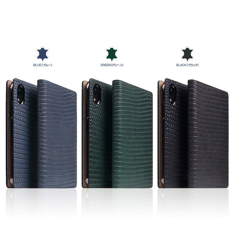 iPhone XR ケース 手帳 型 本革  ケース リザード 柄 レザー アイフォン XR SLG Design エスエルジー デザイン