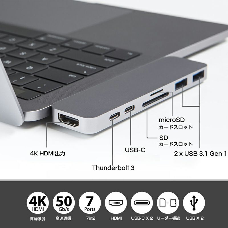 MacBook Pro 専用 ハブ Hyper Drive 7in2 DUO USB-C Hub』 USB typeC ハブ