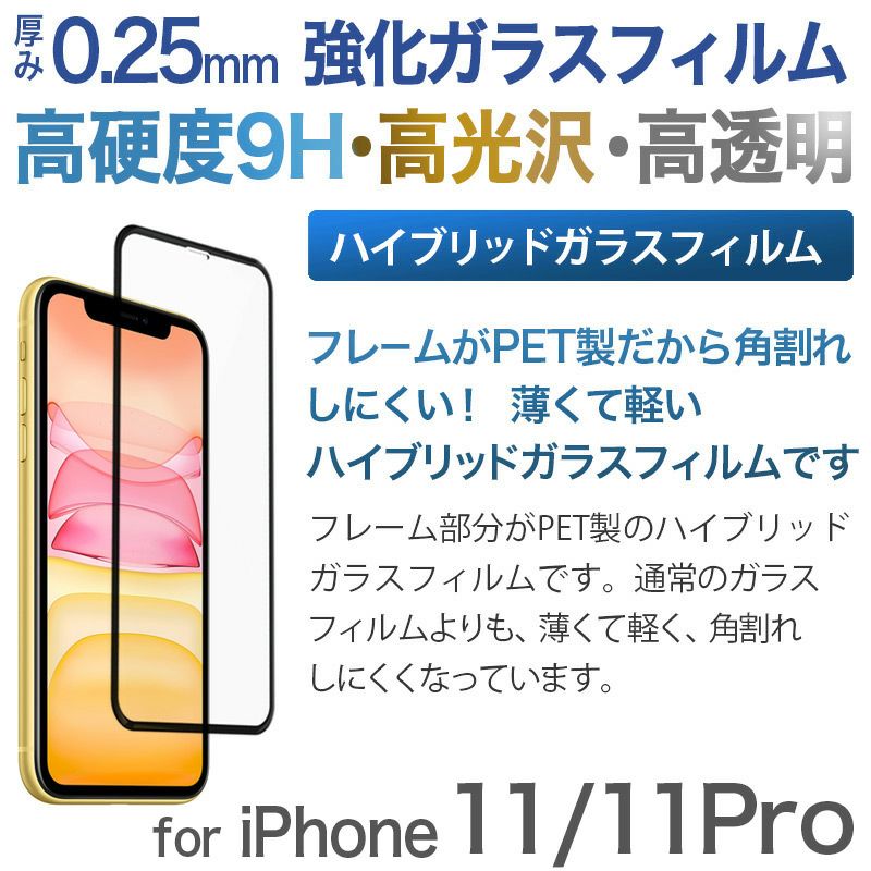 ハイブリッド】ガラスフィルム 光沢 iPhone11 / iPhone11Pro ガラスフィルム