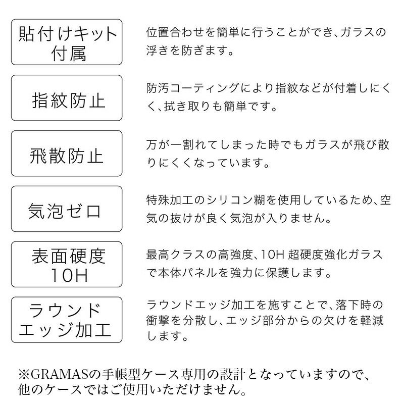 GRAMAS手帳型ケース専用 画面保護 強化ガラス iPhone13 mini Pro Max 指紋防止 超透明