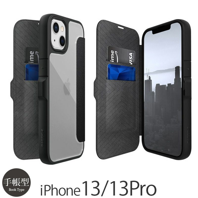 RAPTIC Urban Folio iPhone13 Pro ケース 手帳型 レザー 耐衝撃 背面 クリア