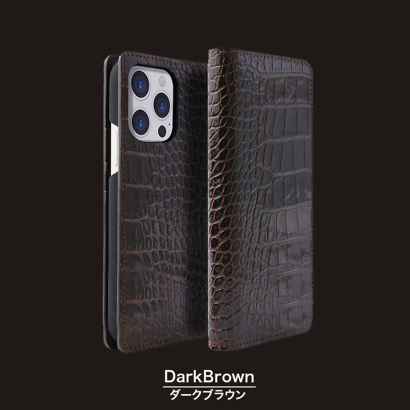 iPhone14ProMax / iPhone14Plusケース 手帳型 本革 スマホケース イタリアンレザー 艶のある深い色合いとクロコ型押しが美しいケース
