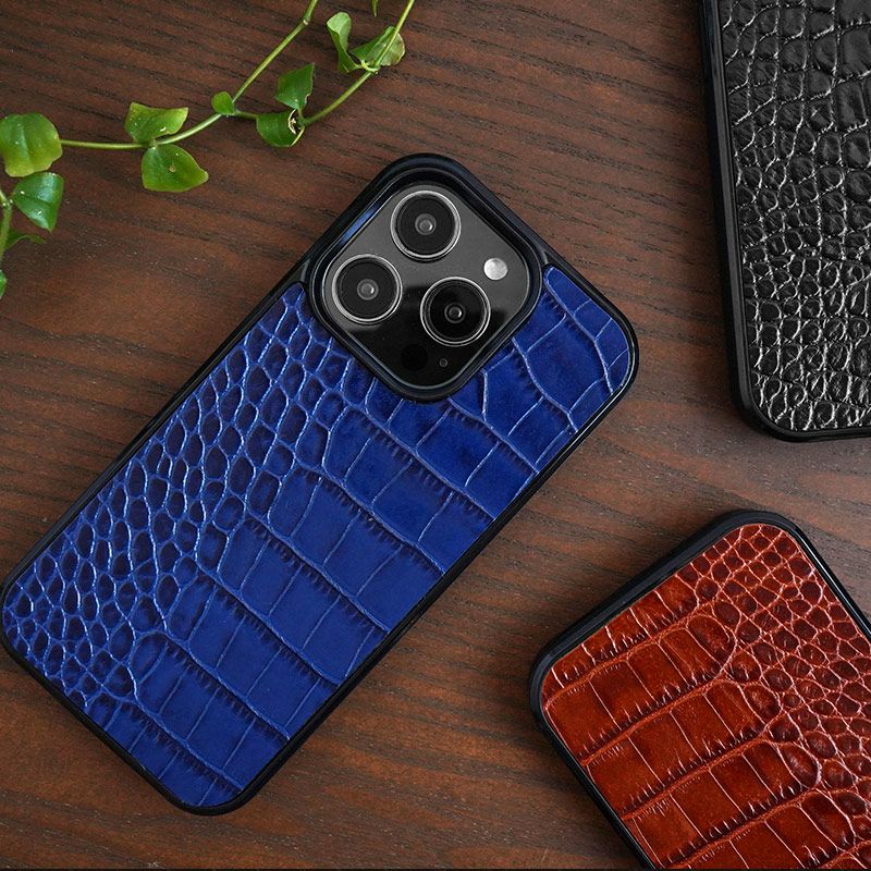 iPhone15 Pro / iPhone 15 ケース ブランド 本革 スマホケース イタリアン レザー クロコダイル iphoneケース 革 背面