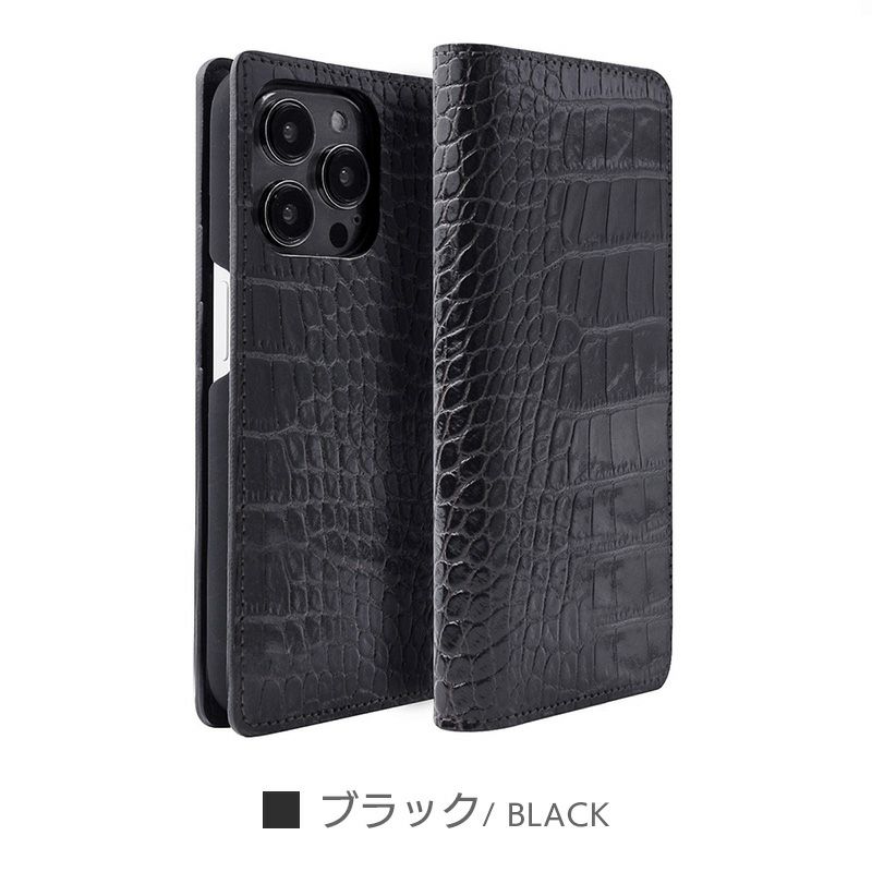 iPhone15 Pro / iPhone15 ProMax / iPhone 15 ケース 手帳型 スマホケース レザー ABBI SIGNATURE クロコダイル型押し 本革 レザー