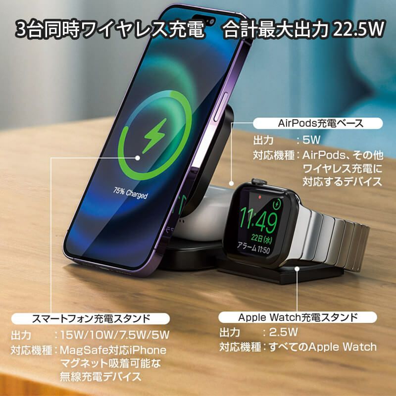 HACRAY 3 in 1 折りたたみ ワイヤレス充電 スタンド』 iPhone-MagSafe