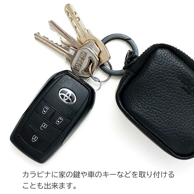 撥水×シュリンクレザー】カラビナ付き ミニポーチ 「カセット 