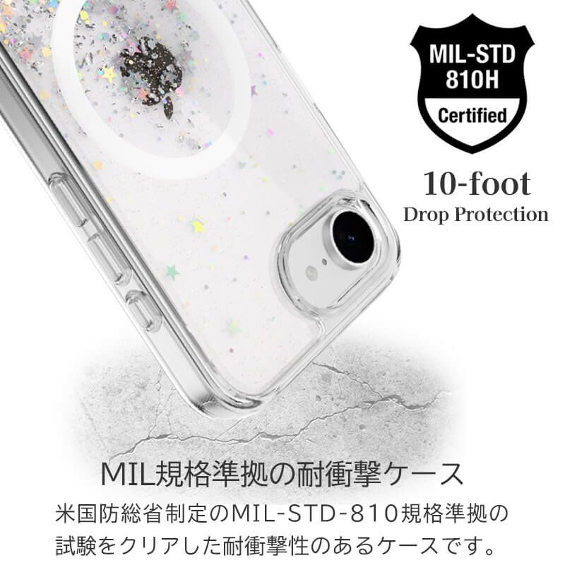 iPhone 16e ケース キラキラ 背面 クリア 透明 magsafe対応 透明ケース 衝撃吸収