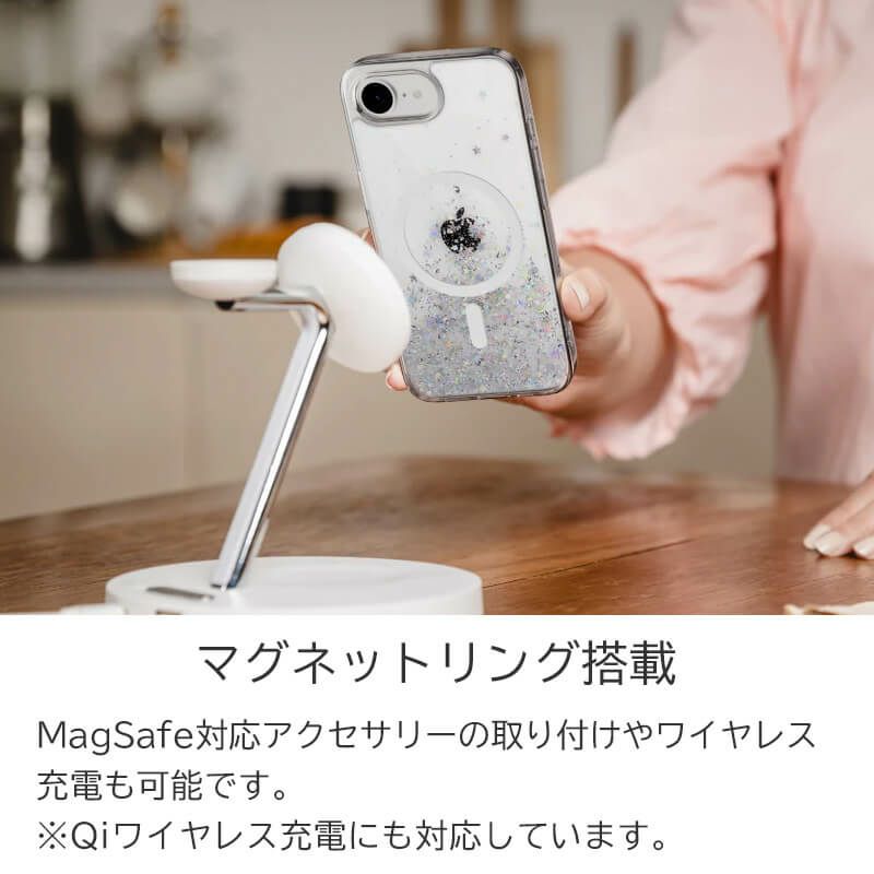 iPhone 16e ケース キラキラ 背面 クリア 透明 magsafe対応 透明ケース 衝撃吸収