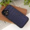 iPhone 17 ケース ブランド 本革 スマホケース レザー 革 背面 カバー イタリアンレザー クロコ 型押し クロコ柄 ネイビー ブルー 紺色