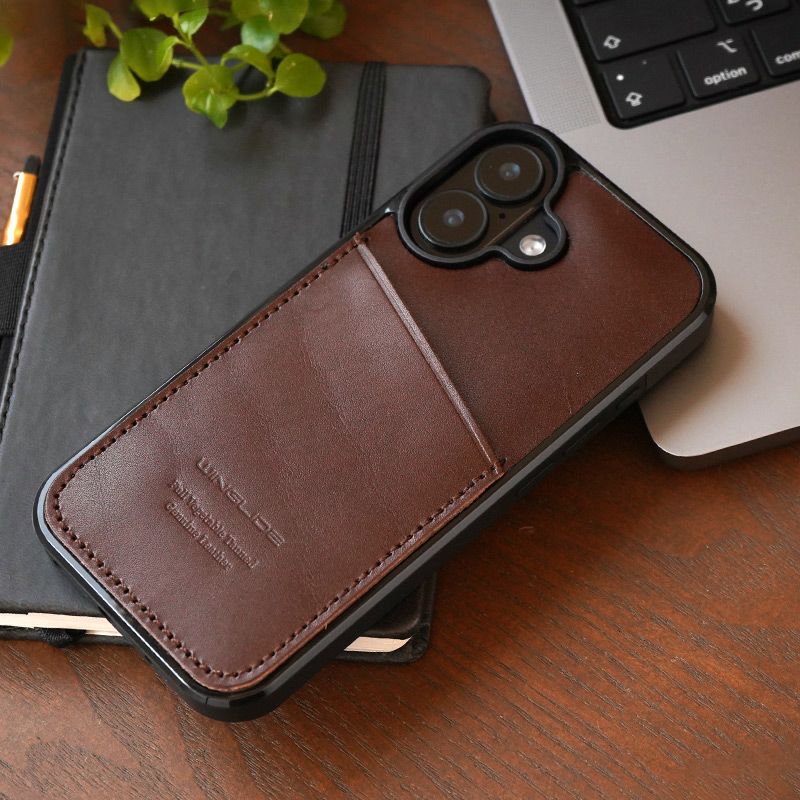 iPhone17 ケース 背面 カード収納 ブランド 本革 スマホケース カード入れ レザー カバー 栃木レザー カードポケット ダークブラウン 茶色