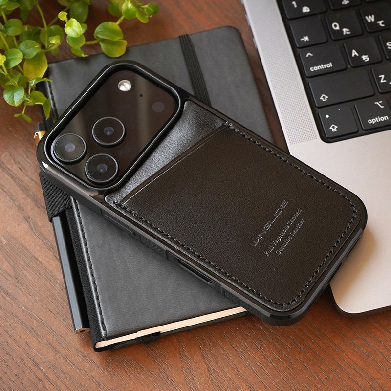 iPhone17Pro ケース 背面 カード収納 ブランド 本革 スマホケース カード入れ レザー カバー 栃木レザー カードポケット ブラック 黒