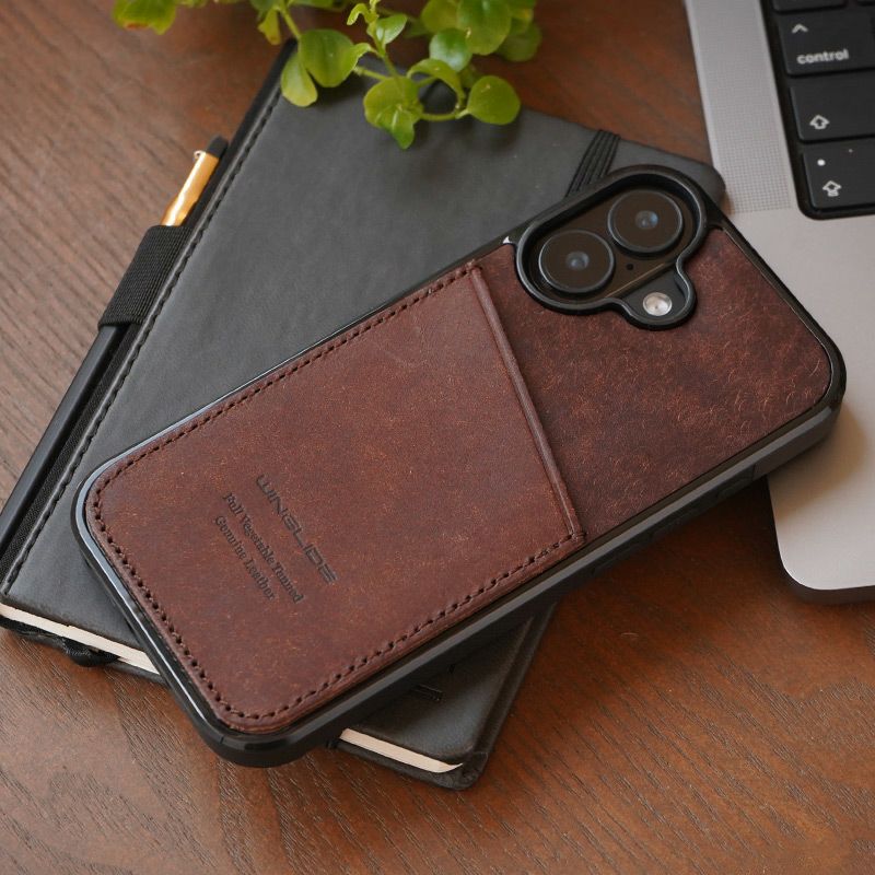 iPhone17 ケース 背面 カード収納 ブランド 本革 スマホケース カード入れ レザー カバー プエブロレザー カードポケット チョコ ブラウン 茶色