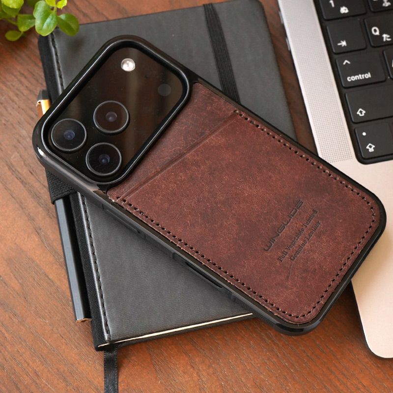 iPhone17Pro ケース 背面 カード収納 ブランド 本革 スマホケース カード入れ レザー カバー プエブロレザー カードポケット チョコ ブラウン 茶色