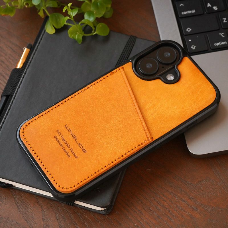 iPhone17 ケース 背面 カード収納 ブランド 本革 スマホケース カード入れ レザー カバー プエブロレザー カードポケット ナポリ イエロー 黄色