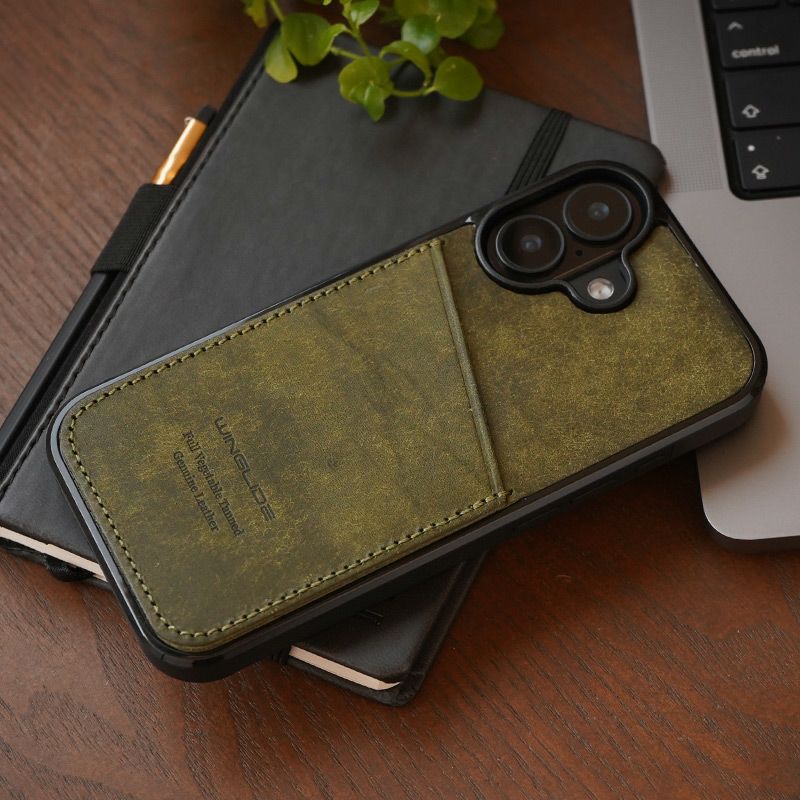 iPhone17 ケース 背面 カード収納 ブランド 本革 スマホケース カード入れ レザー カバー プエブロレザー カードポケット オリーバ グリーン 深緑