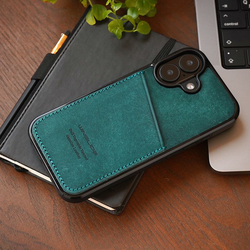 iPhone17 ケース 背面 カード収納 ブランド 本革 スマホケース カード入れ レザー カバー プエブロレザー カードポケット オルテンシア ブルー グリーン 青緑