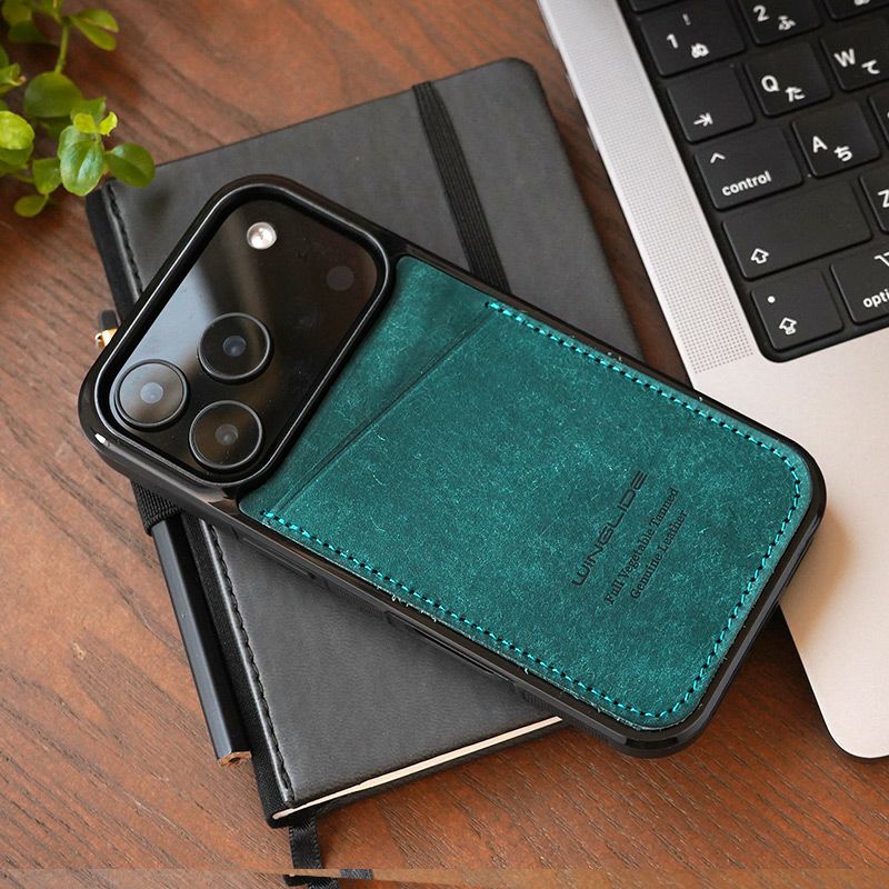 iPhone17Pro ケース 背面 カード収納 ブランド 本革 スマホケース カード入れ レザー カバー プエブロレザー カードポケット オルテンシア ブルー グリーン 青緑