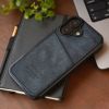 iPhone17 ケース 背面 カード収納 ブランド 本革 スマホケース カード入れ レザー カバー プエブロレザー カードポケット ネイビー 紺色