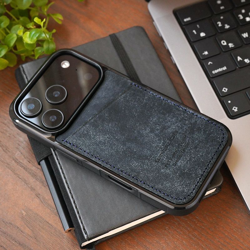 iPhone17Pro ケース 背面 カード収納 ブランド 本革 スマホケース カード入れ レザー カバー プエブロレザー カードポケット ネイビー 紺色