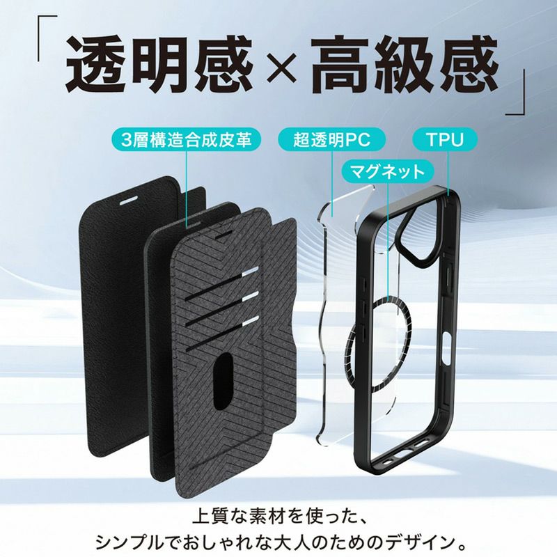 iPhone17 Pro / iPhone17 ProMax / iPhone 17 / iPhone Air ケース 耐衝撃 スマホケース 手帳型 MagSafe対応 米国MIL規格 カード収納