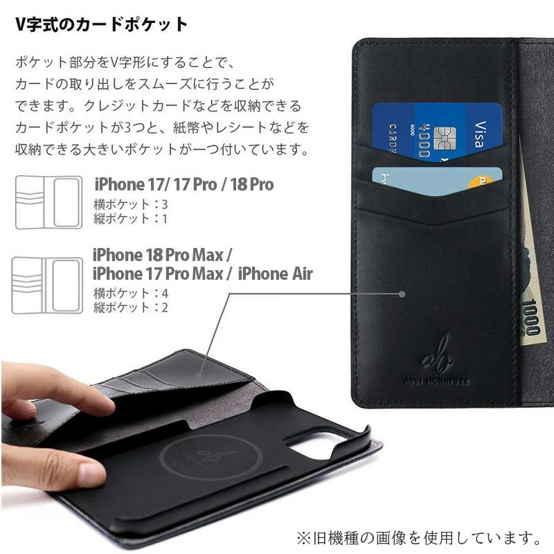 iPhone17 Pro / iPhone17 ProMax / iPhone 17 / iPhoneAir ケース 手帳型 ブランド 本革 スマホケース レザー クロコ柄 ビジネス メンズ
