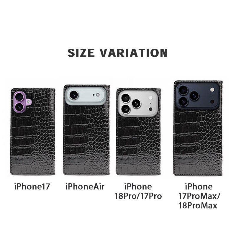 iPhone17 Pro / iPhone17 ProMax / iPhone 17 / iPhoneAir ケース 手帳型 ブランド 本革 スマホケース レザー クロコ柄 ビジネス メンズ