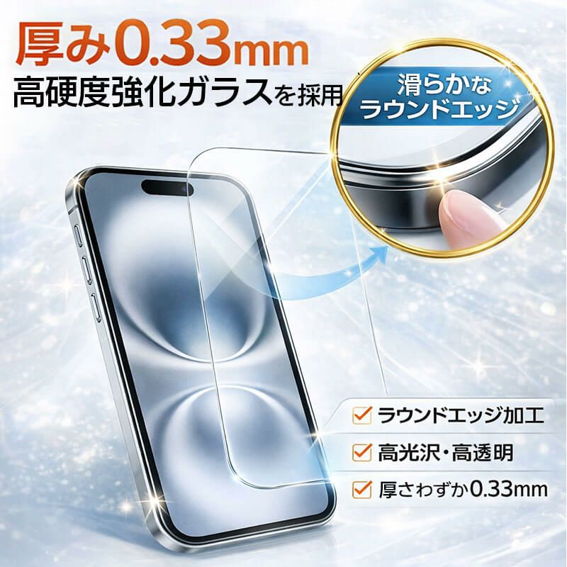 iPhone16e 16 16Plus 16Pro 16ProMax フィルム 光沢ガラス 液晶保護 画面指紋防止 Pro