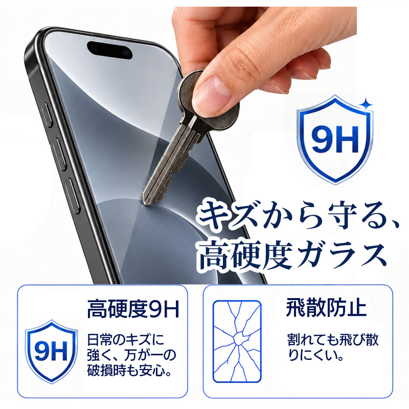 iPhone 17 /17Pro / 17ProMax フィルム ブルーライトカット 光沢ガラス 強化ガラス 液晶保護 画面指紋防止 Pro 高硬度9H 
