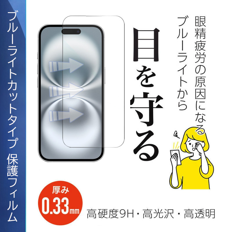 iPhone16e 16 16Plus 16Pro 16ProMax ブルーライトカットフィルム 光沢ガラス 液晶保護 画面指紋防止 Pro